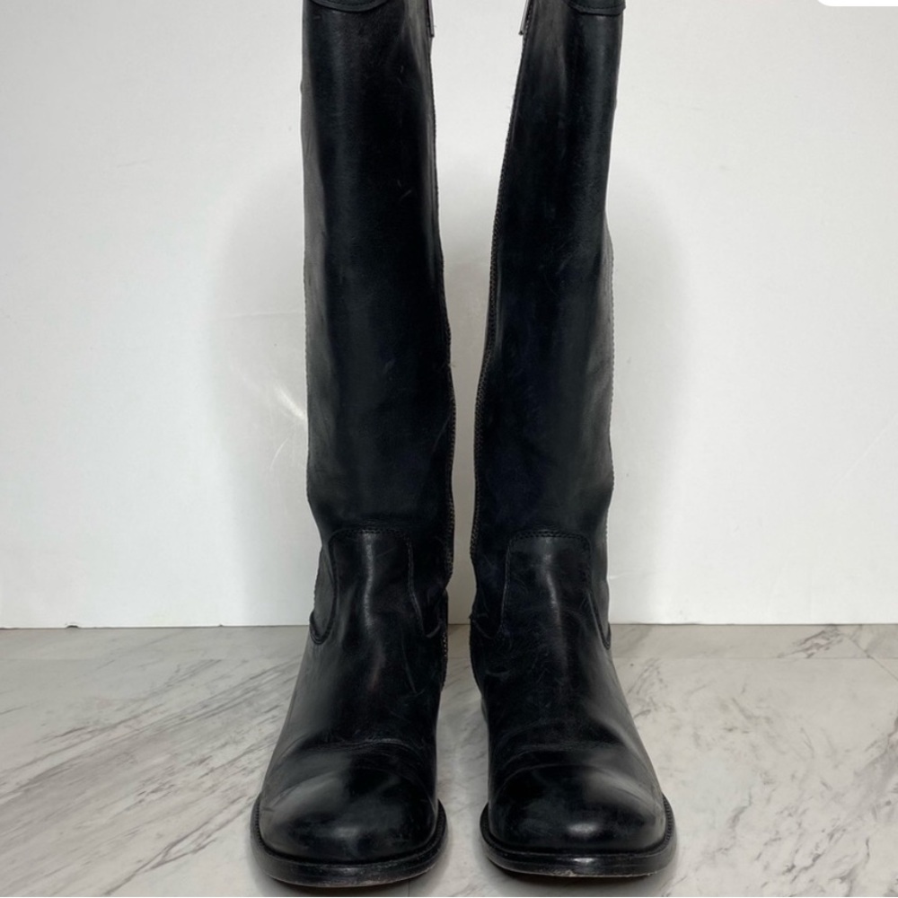 Frye Melissa Button Inside Zipper Black Leather Riding Boot 6.5 B